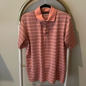 Men’s Polo - Pink and Gray Striped - Size Large